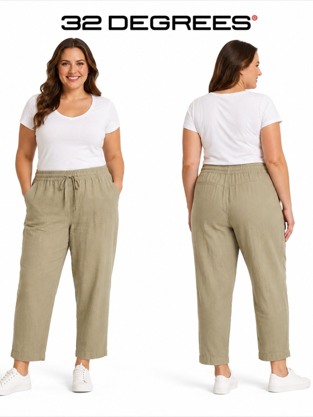 32 Degrees Cool Linen Blend Pull On Ankle Pants Large